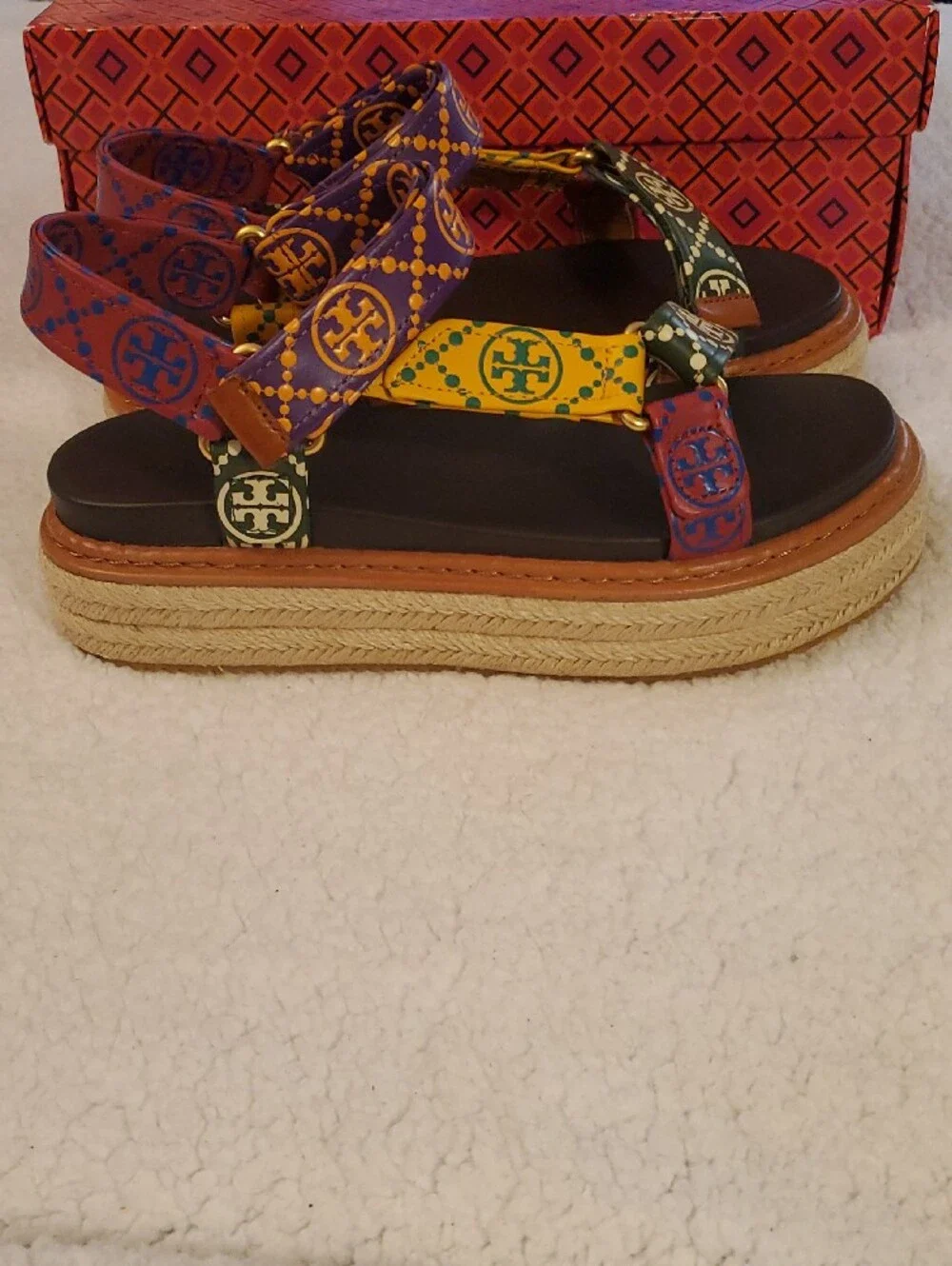 NWB Tory Burch T Monogram Rope Sport Sandal-SZ 8.5-Discontinued-in Bourbon/Coco